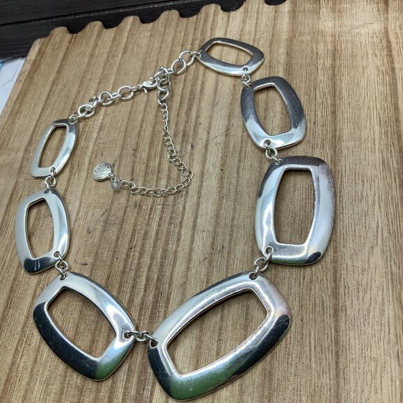 Dana Buchman Silver Tone Rectangle Link Necklace - Picture 1 of 5